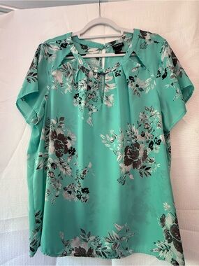 Torrid Teal Floral Cutout Neckline Blouse